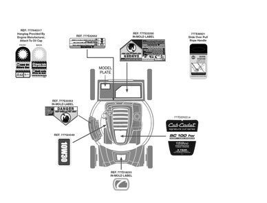 Label Map Diagram and Parts List for SC100HW (11AB9M5710)(2018) Cub Cadet Lawn Mower